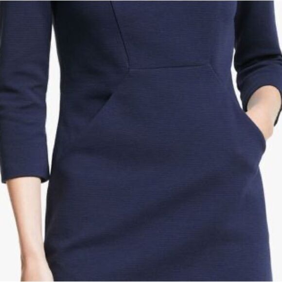 Boden Ellen Ottoman Dress – Navy, 3/4 Sleeve, Pocket Seam Detail, Size 4 - Picture 3 of 7